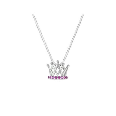 925 Hallmark Sterling Silver CZ Crown Pendant Woman Chain Necklace N-A348 